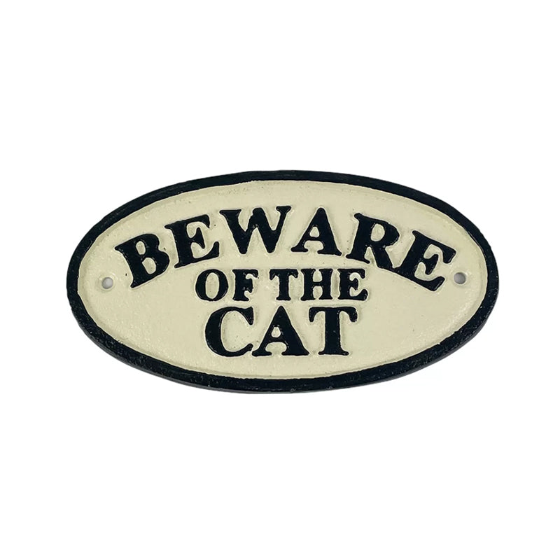 Beware of Cat Oval Cast Iron Sign.