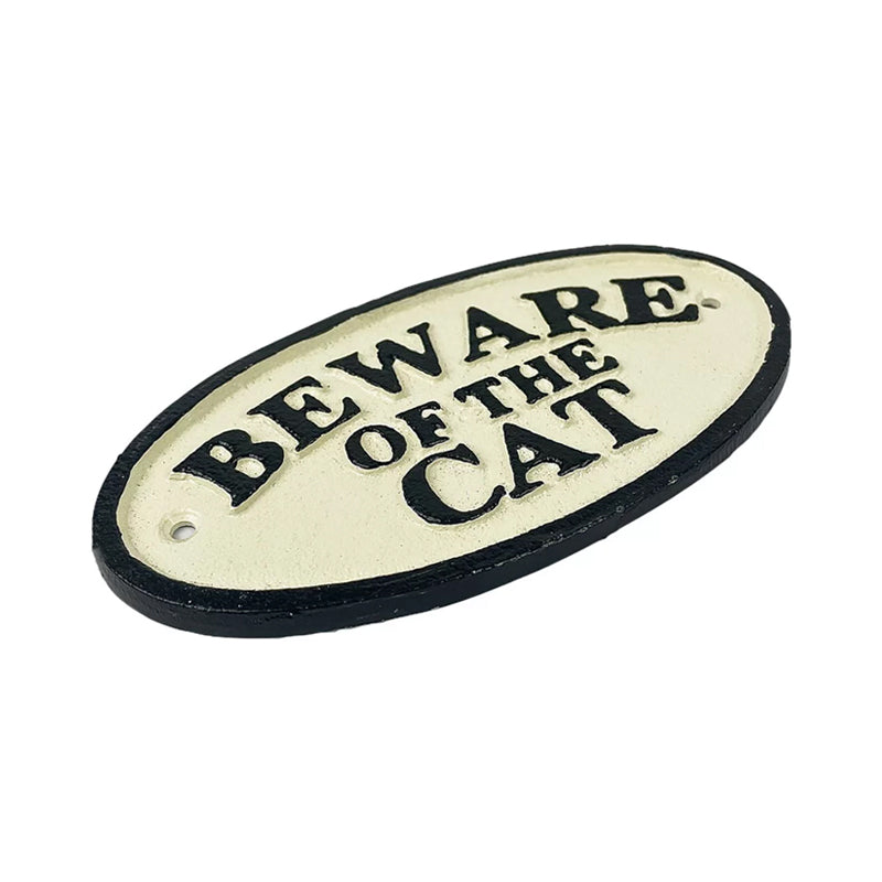 Beware of Cat Oval Cast Iron Sign.