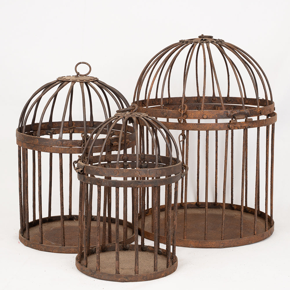 Round Vintage Iron Birdcages - Set of Three.