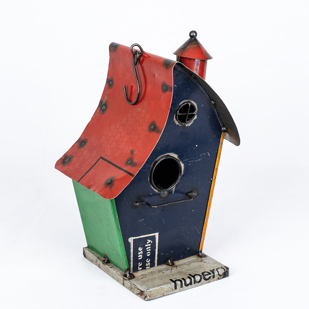 Recycled / Upcycled Tin Blue Birdhouse Cottage.