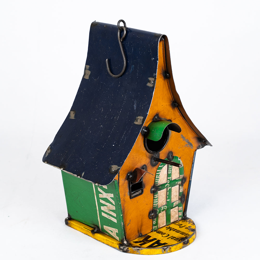 Recycled / Upcycled Orange Tin Cottage Birdhouse.