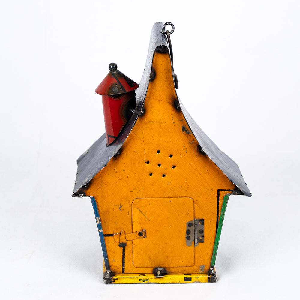 Recycled / Upcycled Orange Tin Cottage Birdhouse.