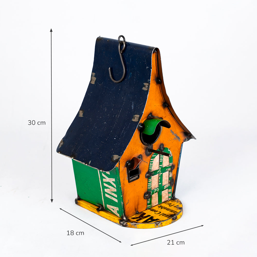 Recycled / Upcycled Orange Tin Cottage Birdhouse.