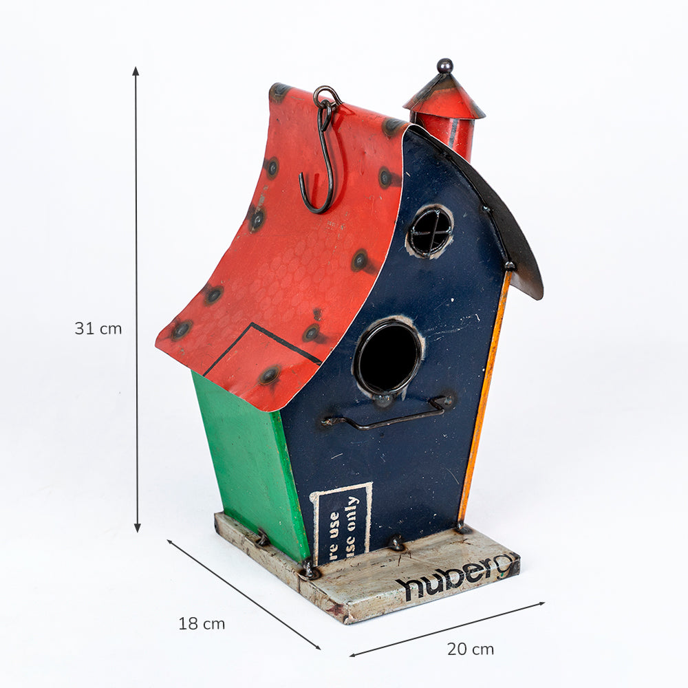 Recycled / Upcycled Tin Blue Birdhouse Cottage.