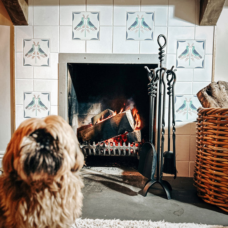 Wrought Iron 4 Piece Fireplace Companion Set - Black.