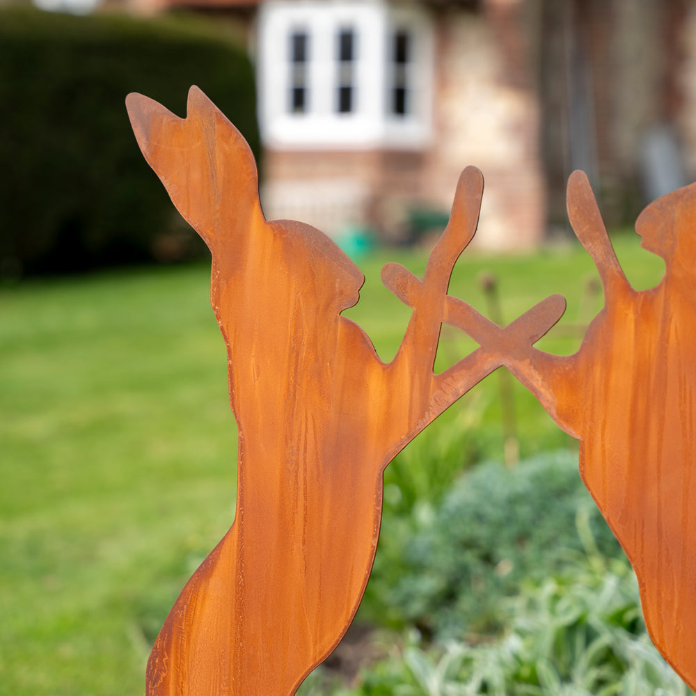 Rustic Boxing Hares Garden Ornament - Available in Two Sizes.