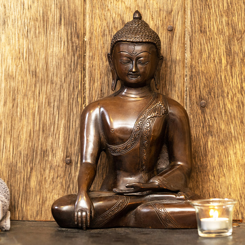 Brass Sitting Buddha Statue - Gautama Meditating Buddha Sculpture.