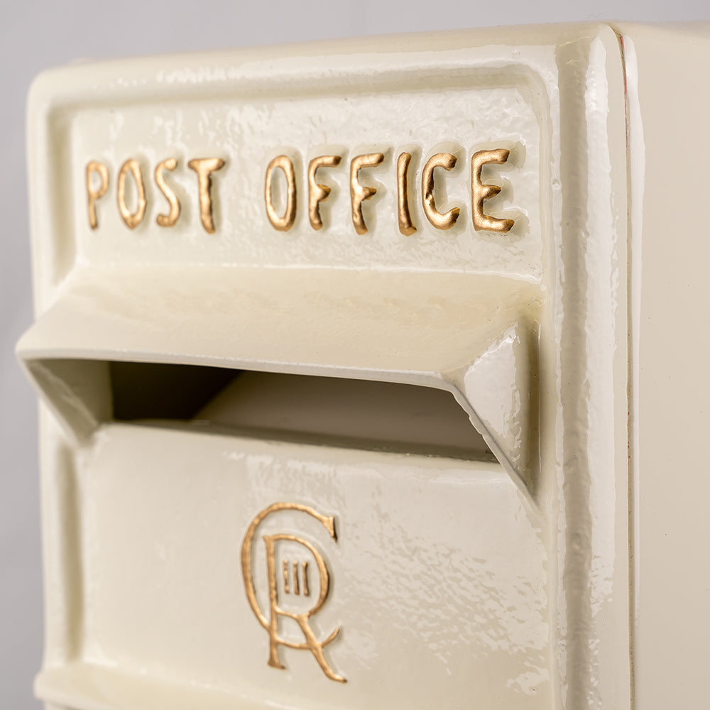 White CR 'Charles Rex' Cast Iron Post Box.