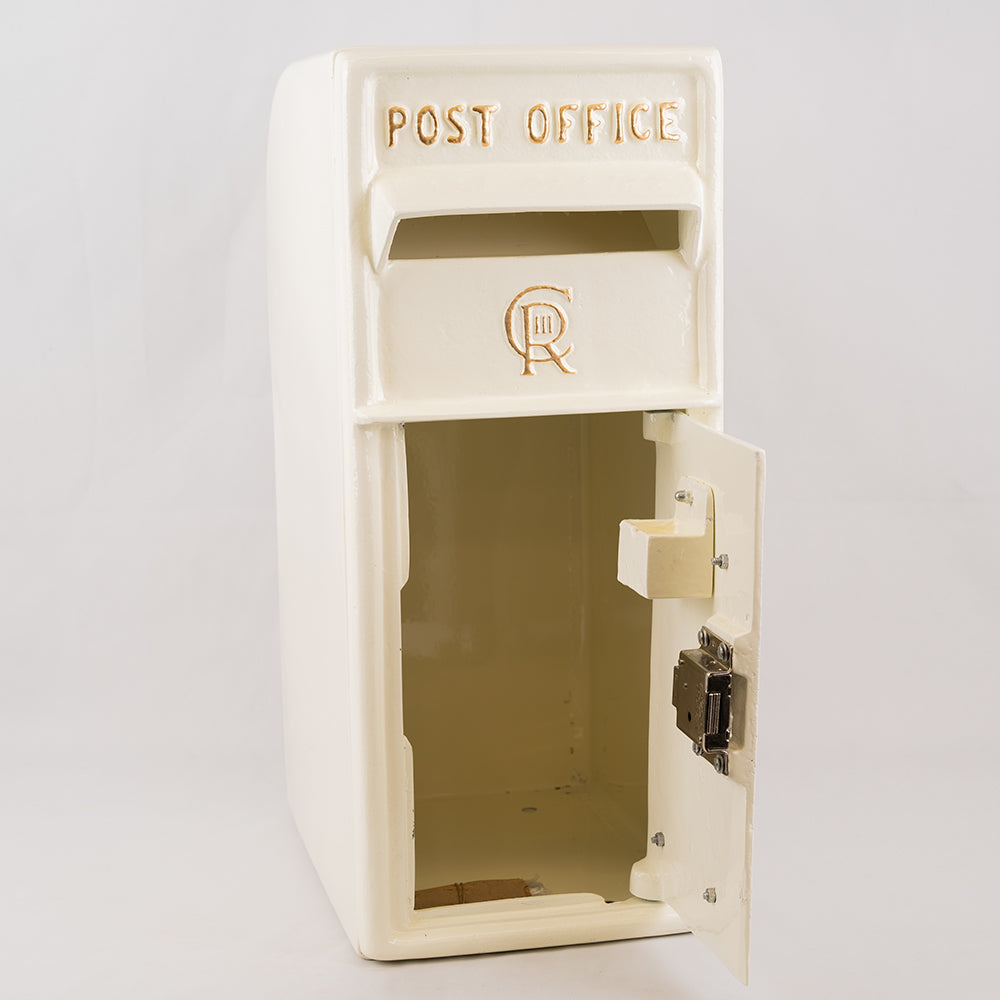 White CR 'Charles Rex' Cast Iron Post Box.