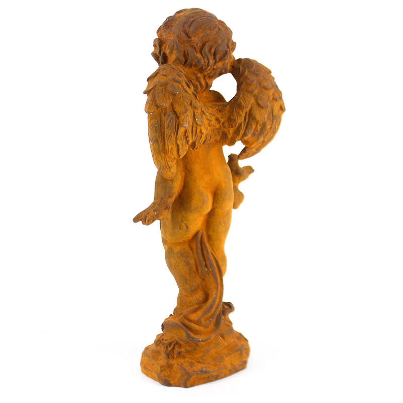 Cast Iron Cherub Statue with Bird Outdoor Garden Statue.
