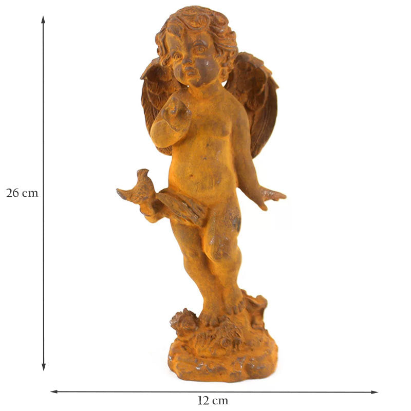 Cast Iron Cherub Statue with Bird Outdoor Garden Statue.