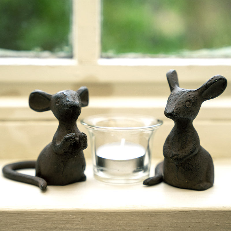Pair of Cast Iron Mice Home and Garden Decoration.