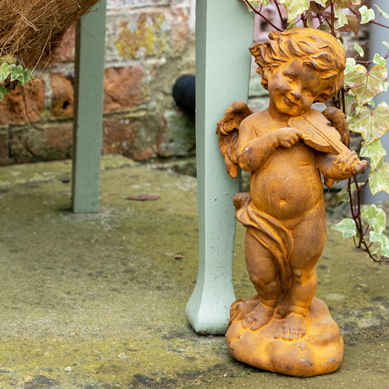Cherub Violin Statue Outdoor Décor.