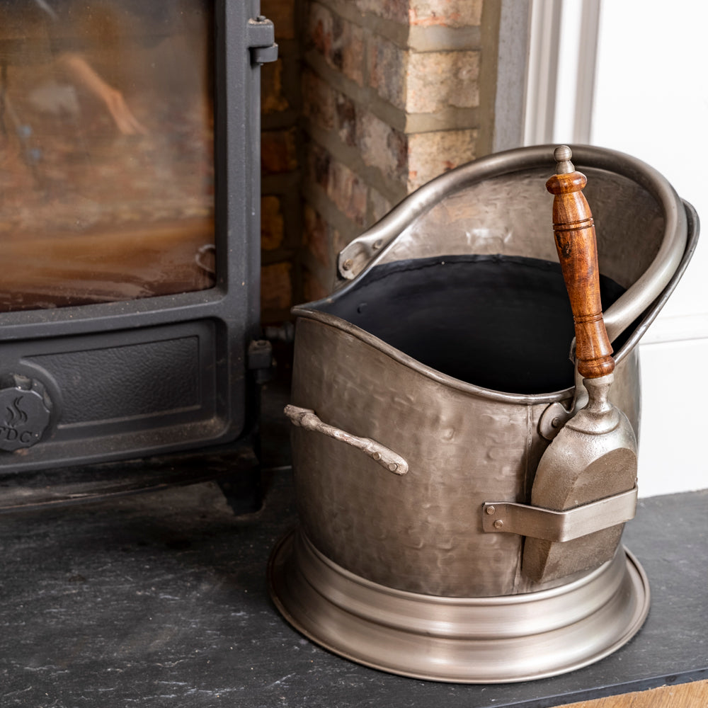 Premium Pewter Coal Bucket and Shovel.