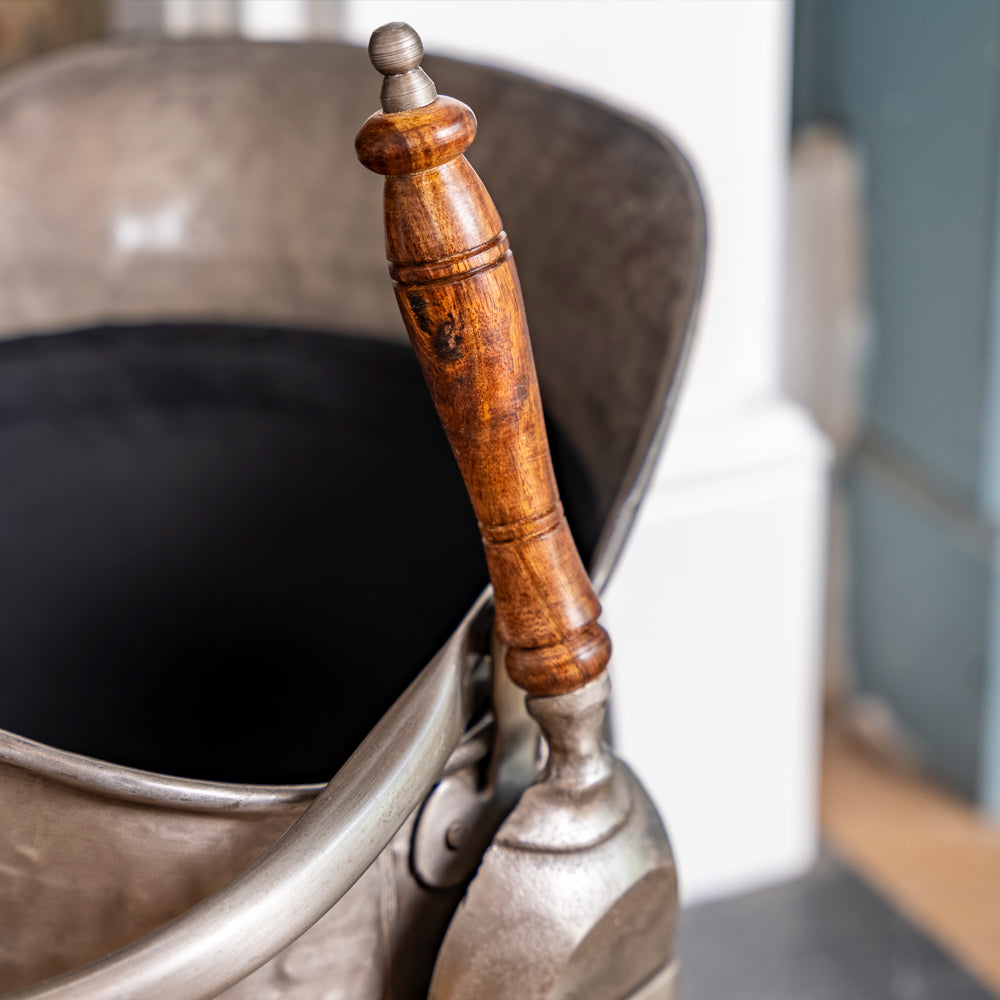 Premium Pewter Coal Bucket and Shovel.