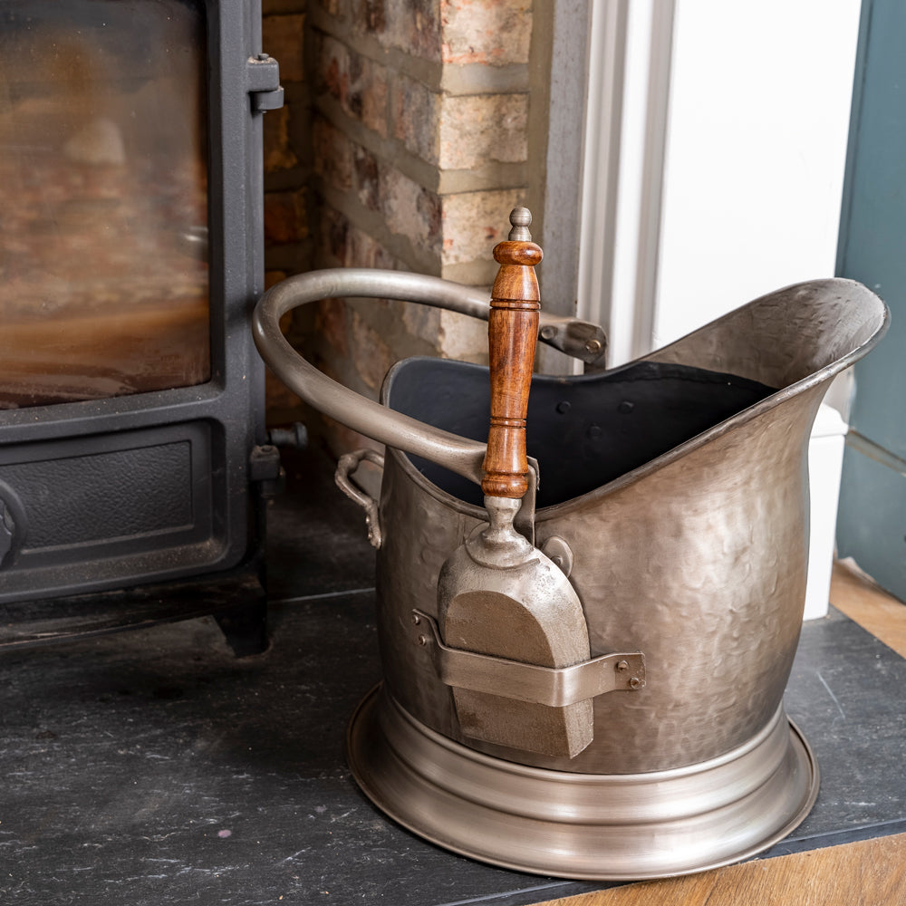 Premium Pewter Coal Bucket and Shovel.