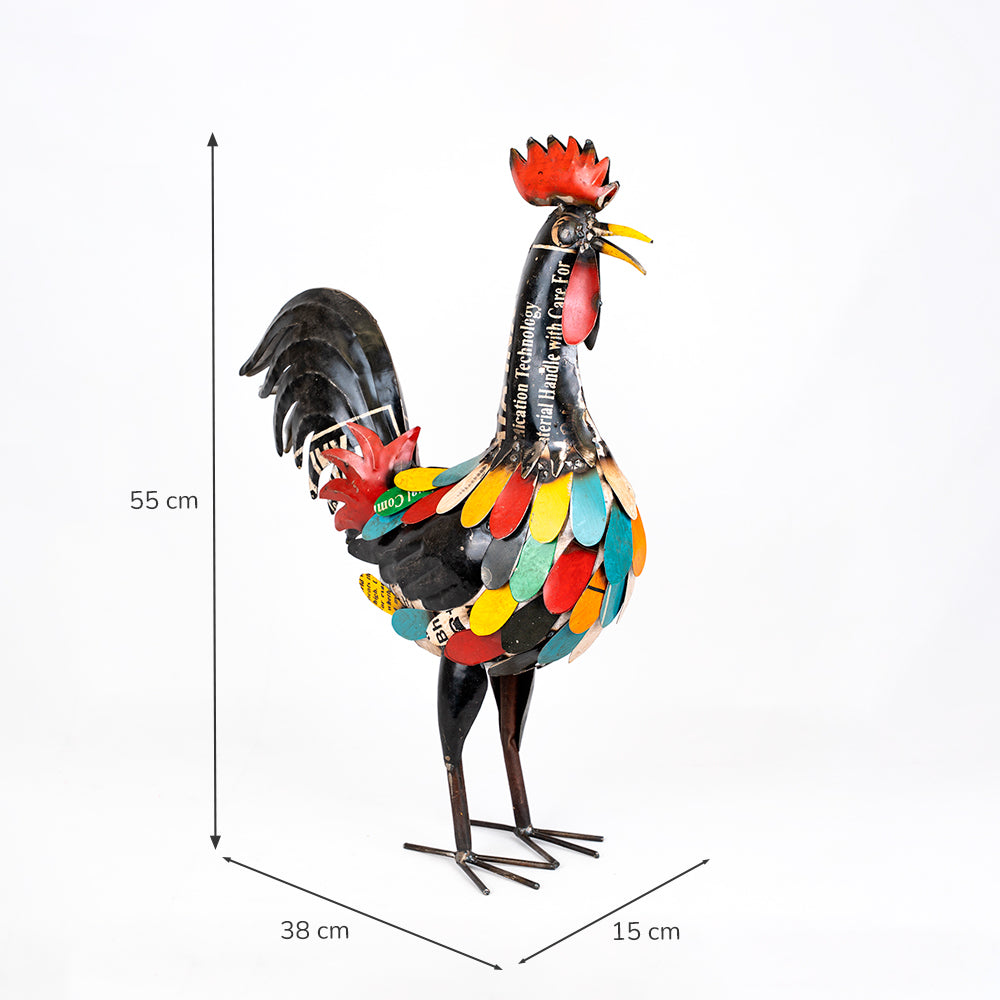 Recycled / Upcycled Tin Crowing Rooster Sculpture.