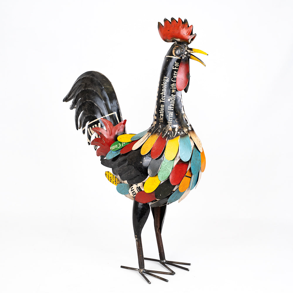 Recycled / Upcycled Tin Crowing Rooster Sculpture.