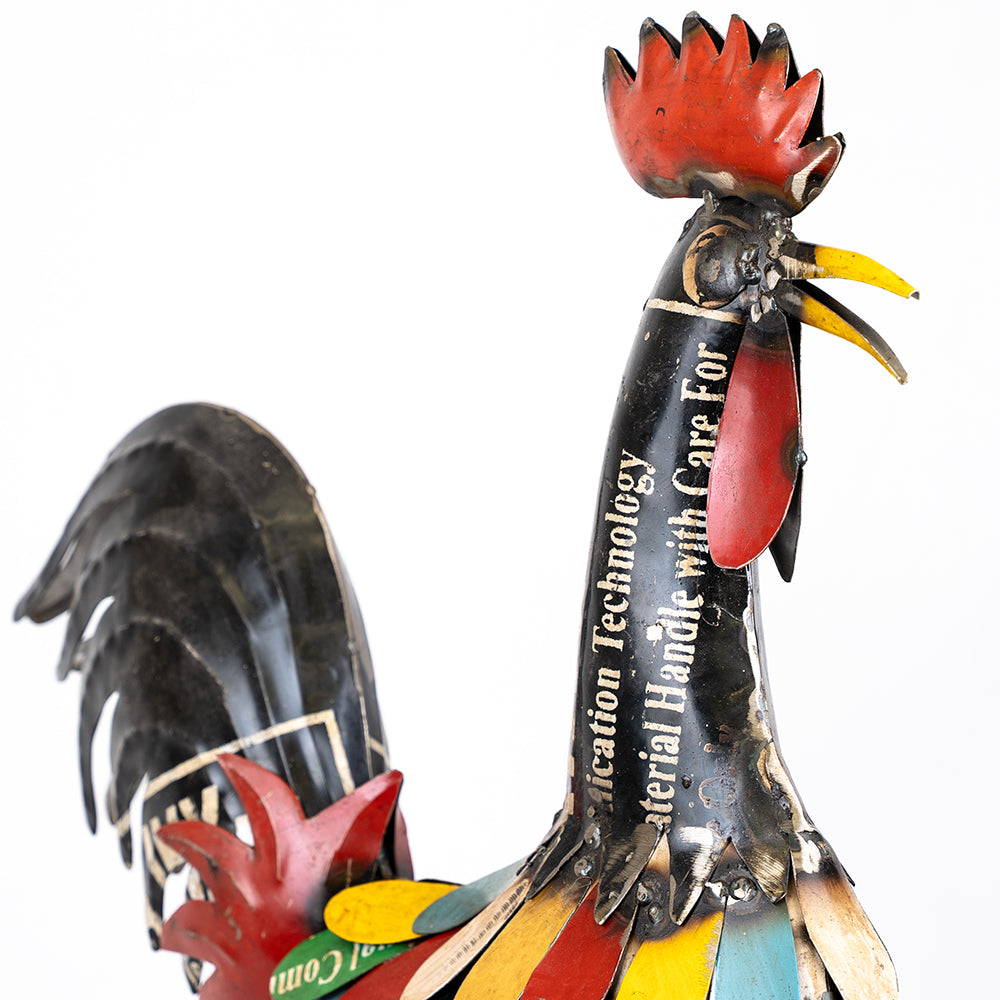 Recycled / Upcycled Tin Crowing Rooster Sculpture.