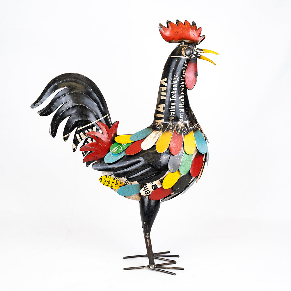 Recycled / Upcycled Tin Crowing Rooster Sculpture.