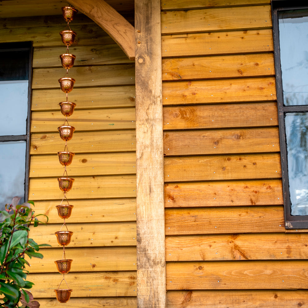 Copper Rain Catcher Chain with Decorative Cups (Set of 12).