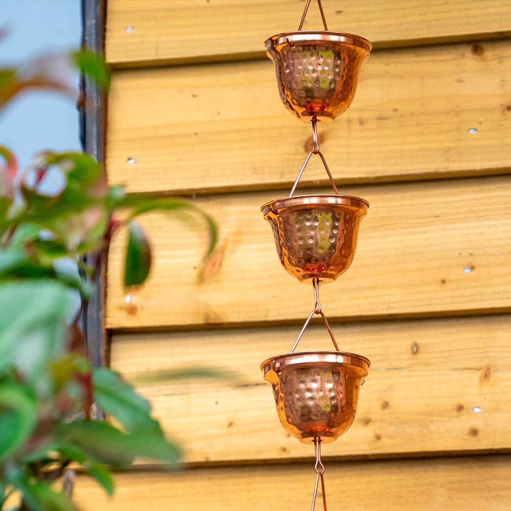Copper Rain Catcher Chain with Decorative Cups (Set of 12).
