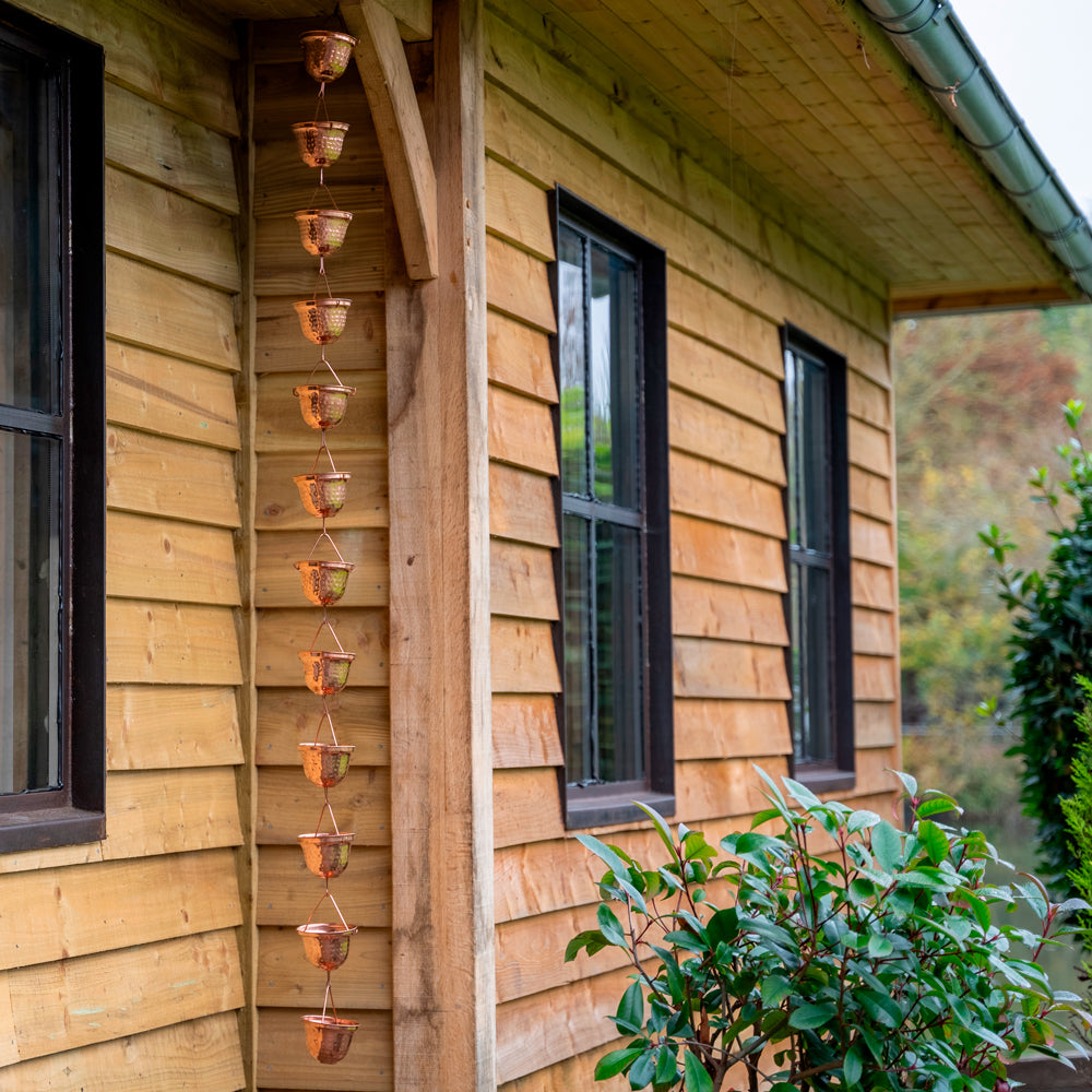 Copper Rain Catcher Chain with Decorative Cups (Set of 12).