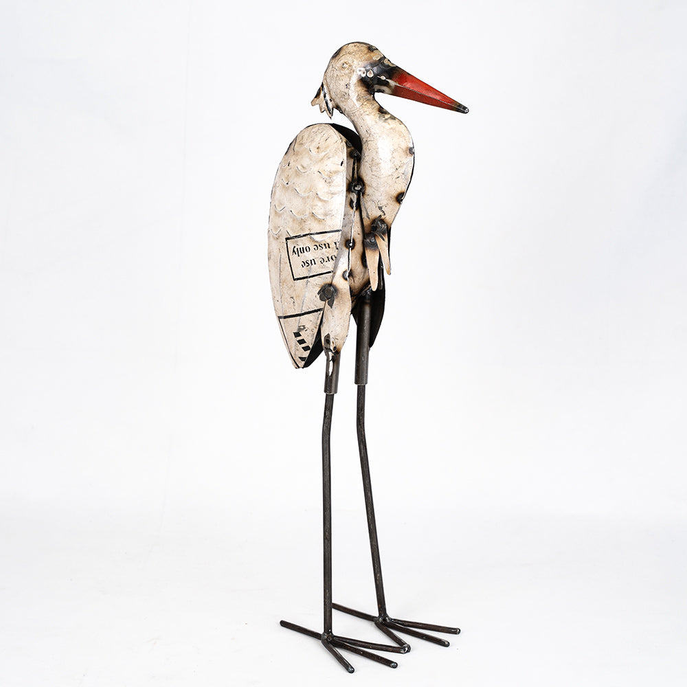 Recycled Tin Heron Sculpture / Upcycled Stork Ornament.
