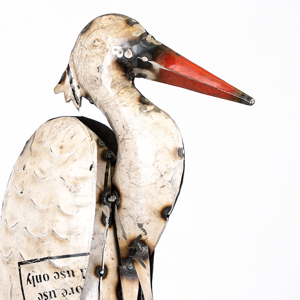 Recycled Tin Heron Sculpture / Upcycled Stork Ornament.