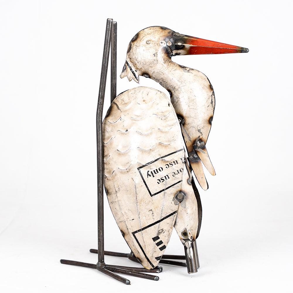 Recycled Tin Heron Sculpture / Upcycled Stork Ornament.