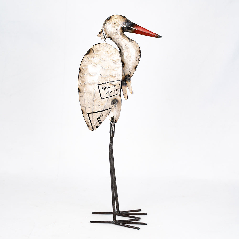Recycled Tin Heron Sculpture / Upcycled Stork Ornament.