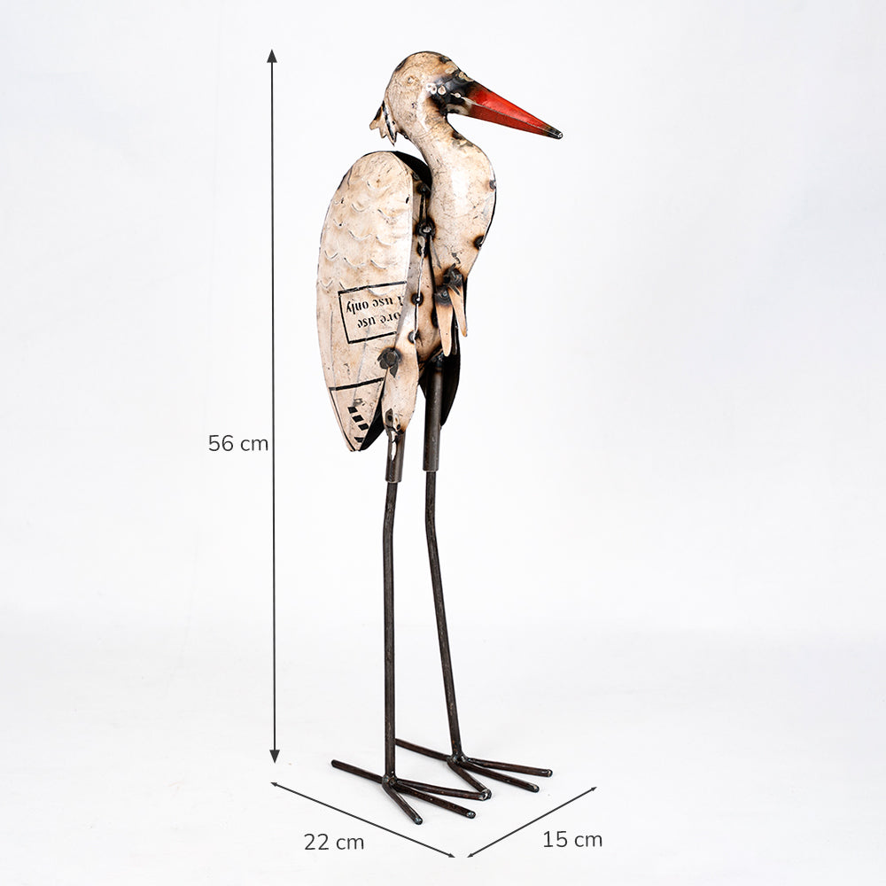 Recycled Tin Heron Sculpture / Upcycled Stork Ornament.