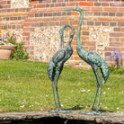 Pair of Metal Garden Cranes in Cast Aluminium Bird Garden Statue.