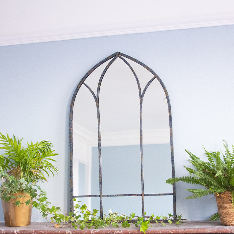 Curved Rustic Metal Mirror.