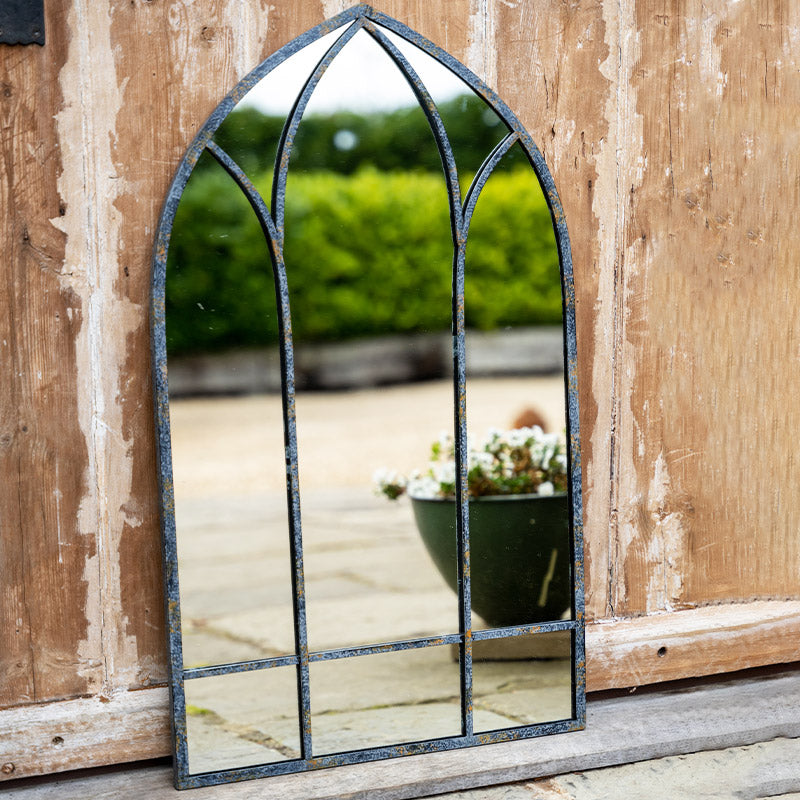 Curved Rustic Metal Mirror.