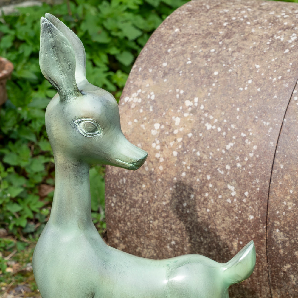Outdoor Deer Ornament - Set of Two | Verdigris Effect Garden Statue.