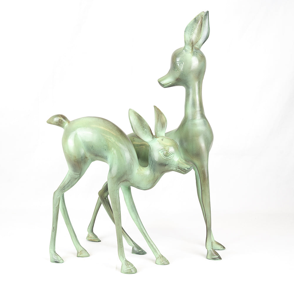 Outdoor Deer Ornament - Set of Two | Verdigris Effect Garden Statue.