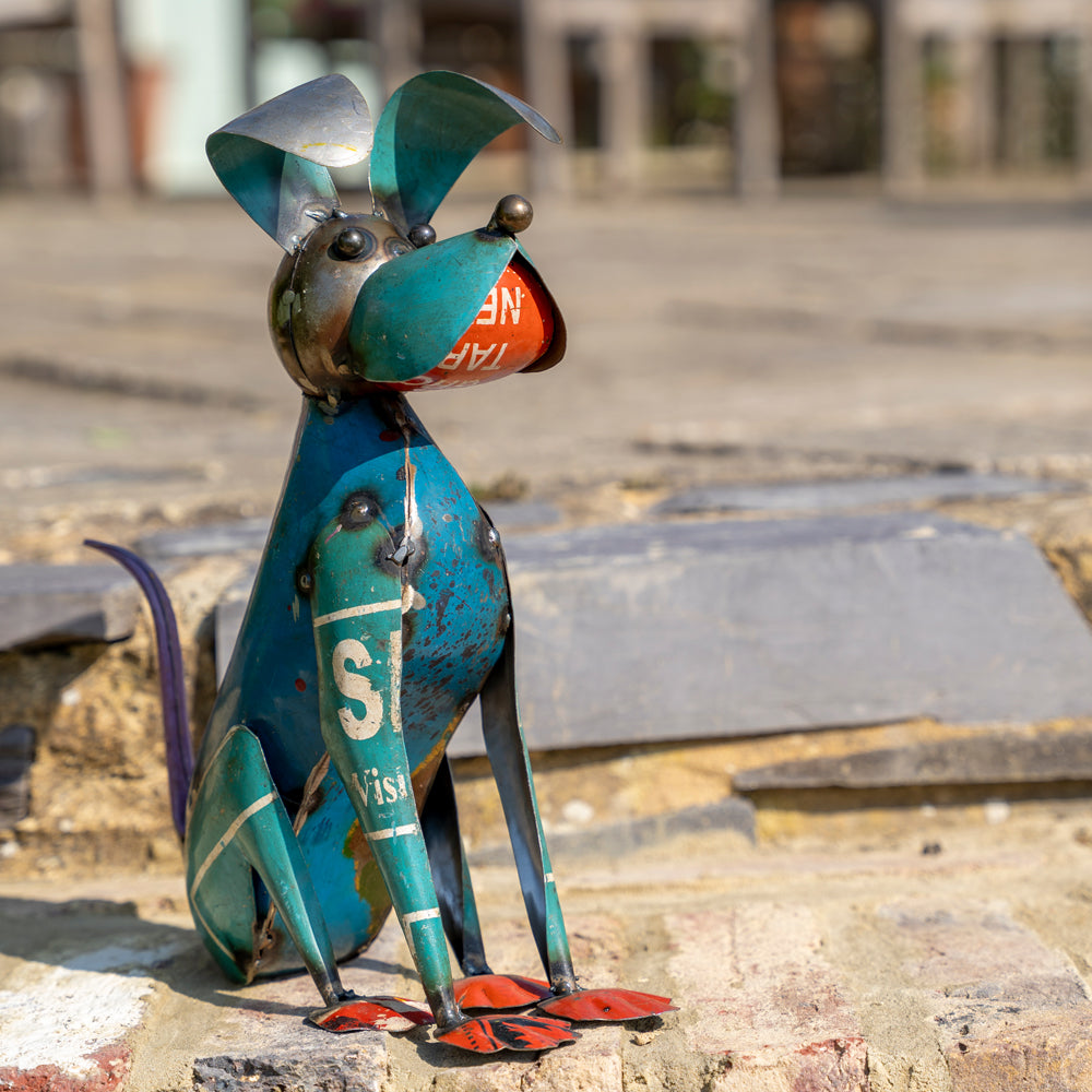 Vintage Style Sitting Metal Dog.