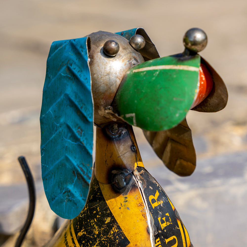 Upcycled Sitting Dog Statue.