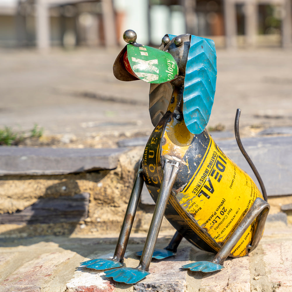 Upcycled Sitting Dog Statue.