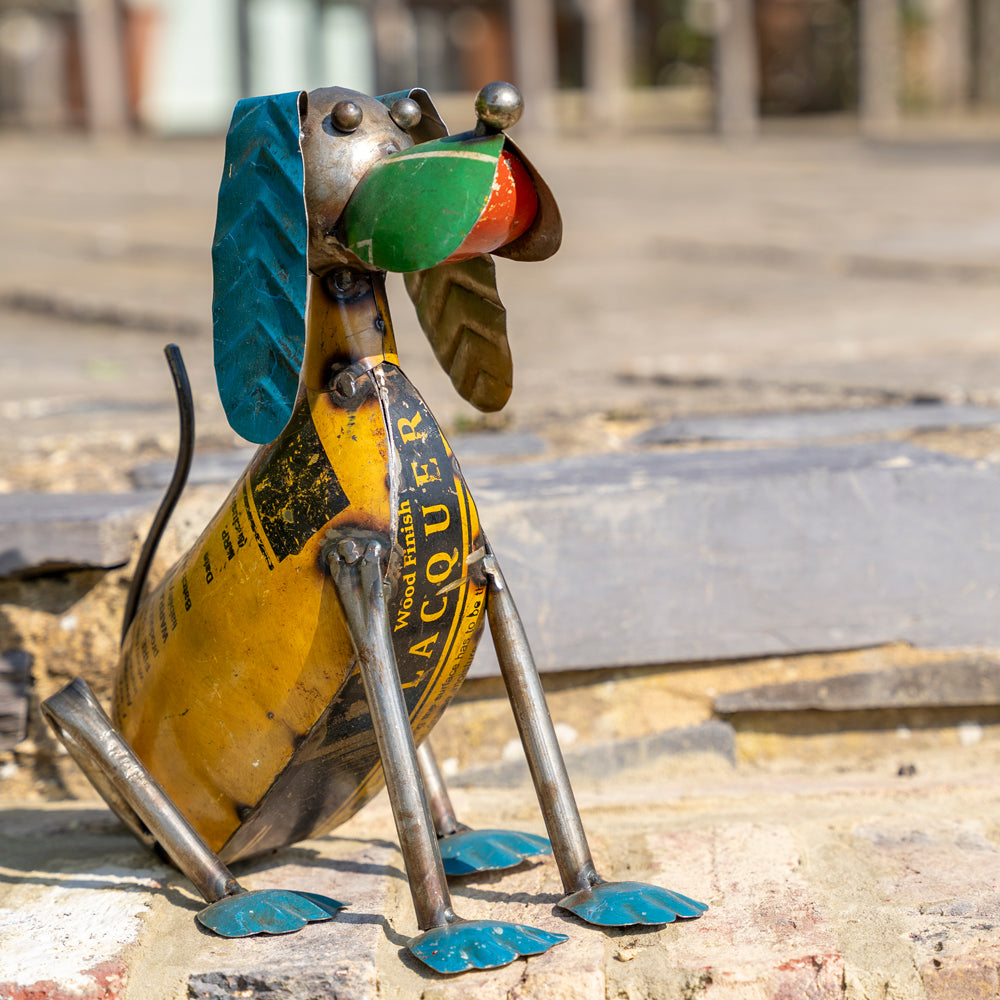 Upcycled Sitting Dog Statue.