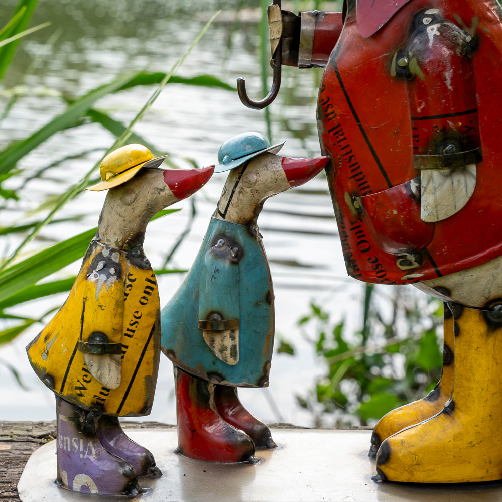 Recycled / Upcycled Large Tin Duck Family Sculpture.