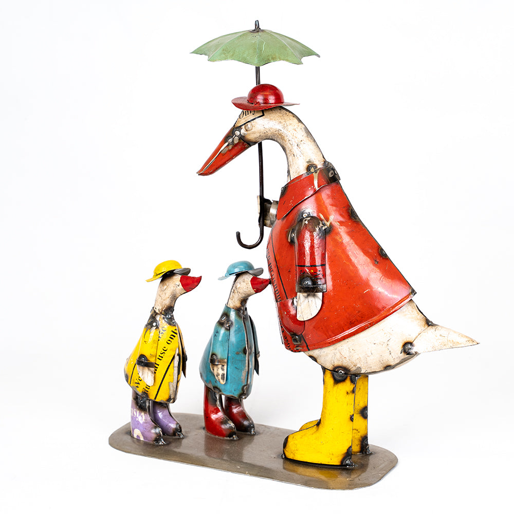 Recycled / Upcycled Large Tin Duck Family Sculpture.
