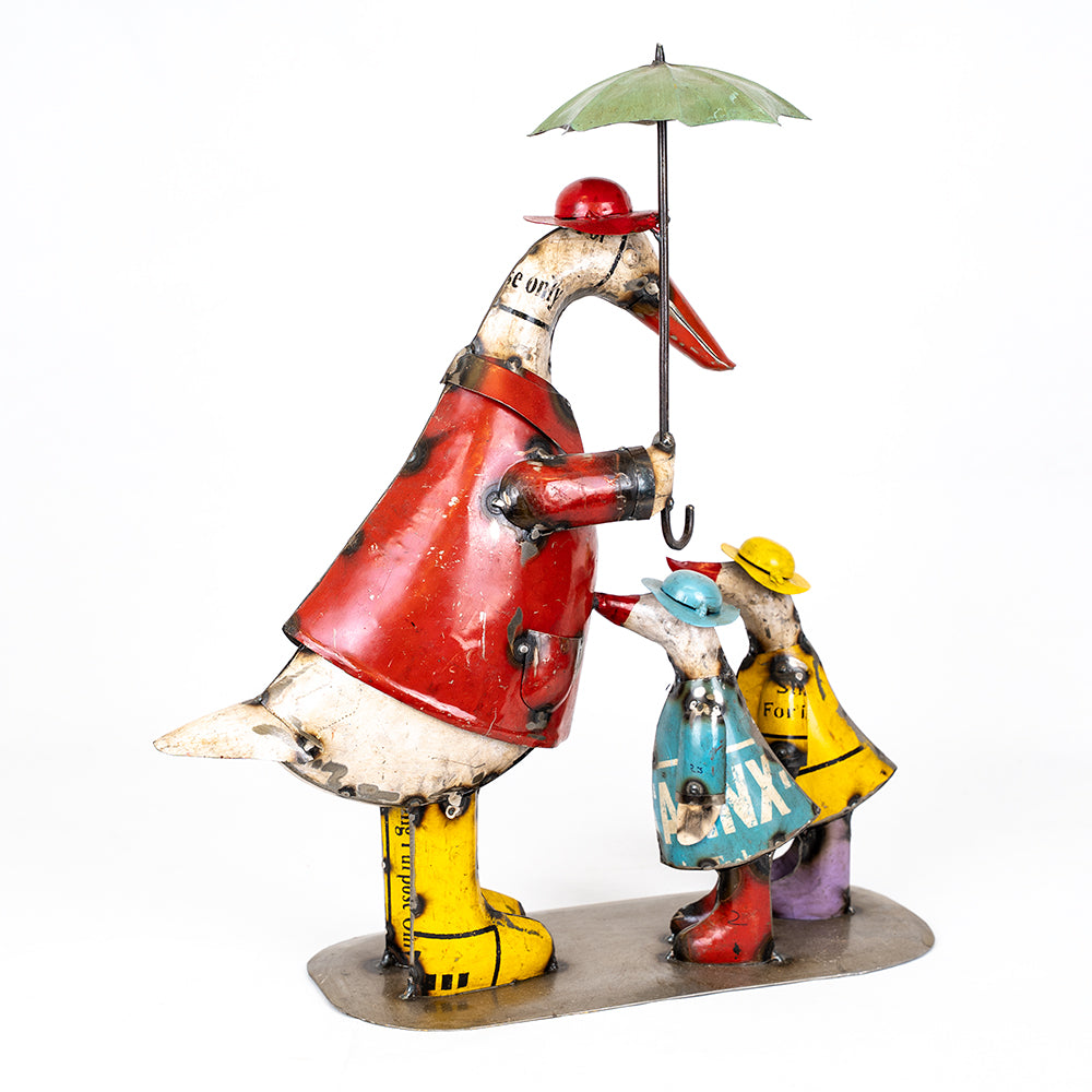 Recycled / Upcycled Large Tin Duck Family Sculpture.