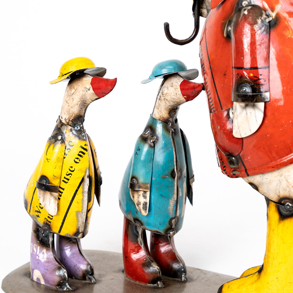 Recycled / Upcycled Large Tin Duck Family Sculpture.