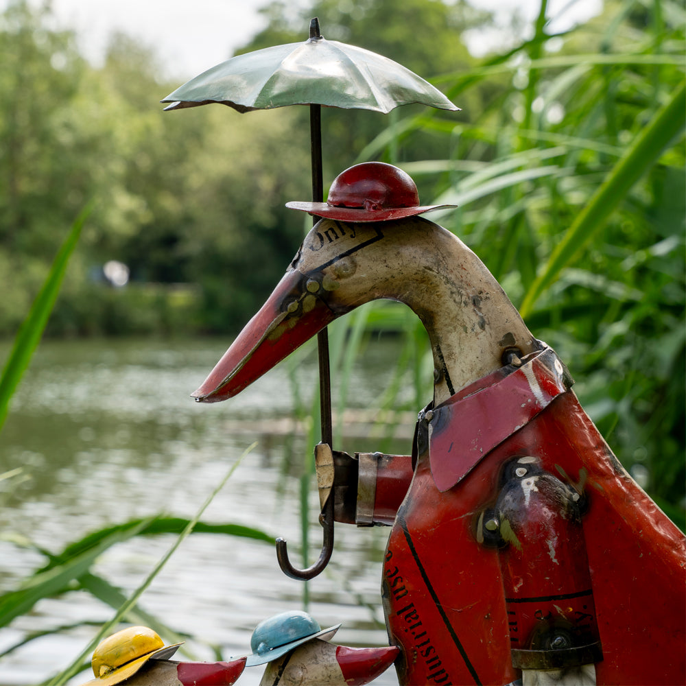 Recycled / Upcycled Large Tin Duck Family Sculpture.