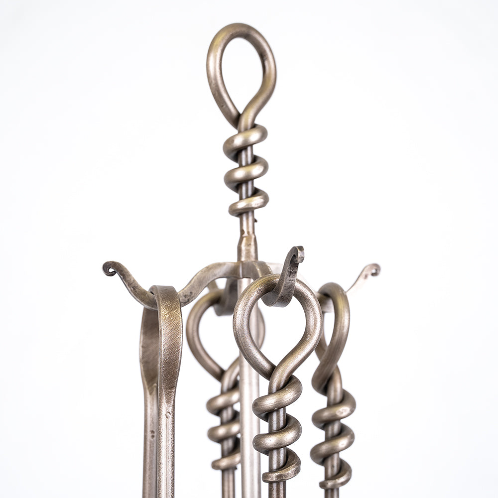 Wrought Iron Fireplace Tools Set - Pewter.