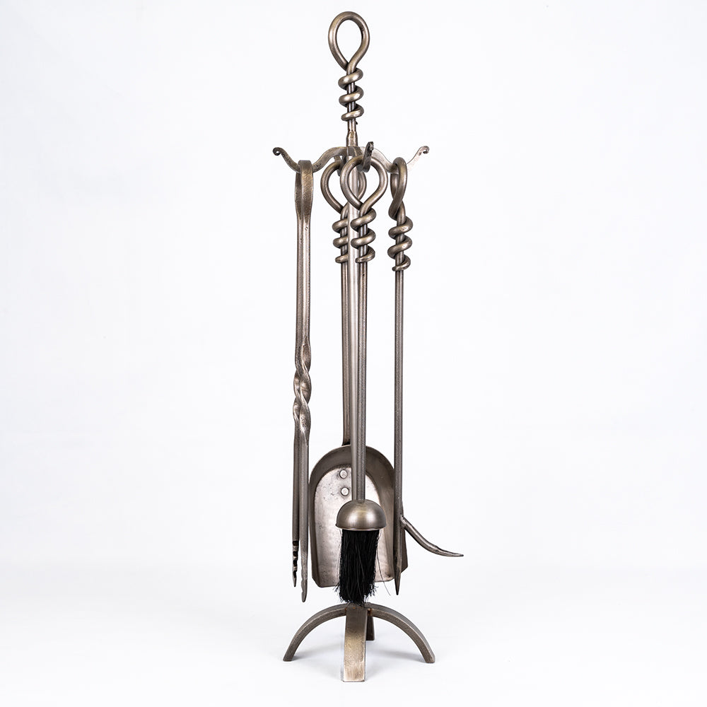 Wrought Iron Fireplace Tools Set - Pewter.