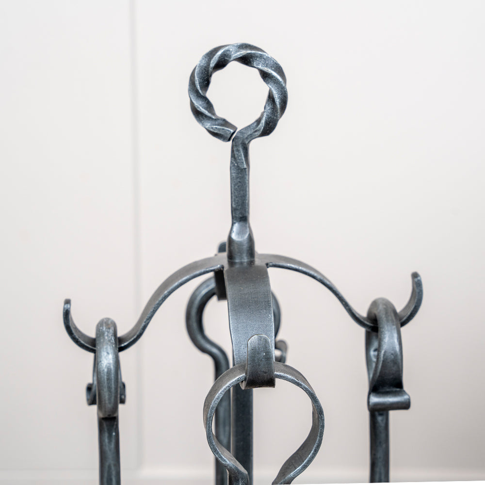 4 Piece Wrought Iron Twisted Fireside Tools.