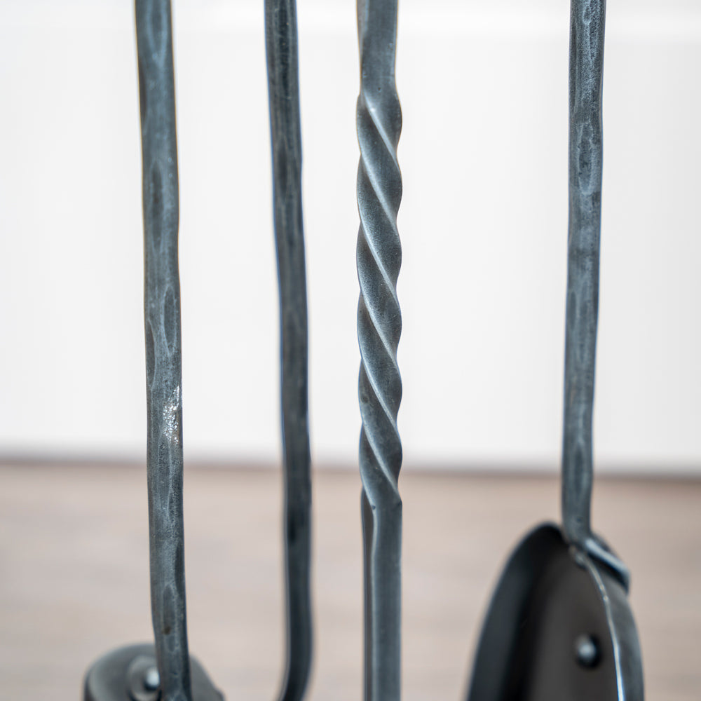 4 Piece Wrought Iron Twisted Fireside Tools.